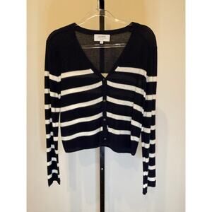 La Ligne - Stripped Light Weight Navy/White V Neck Cardigan - Small